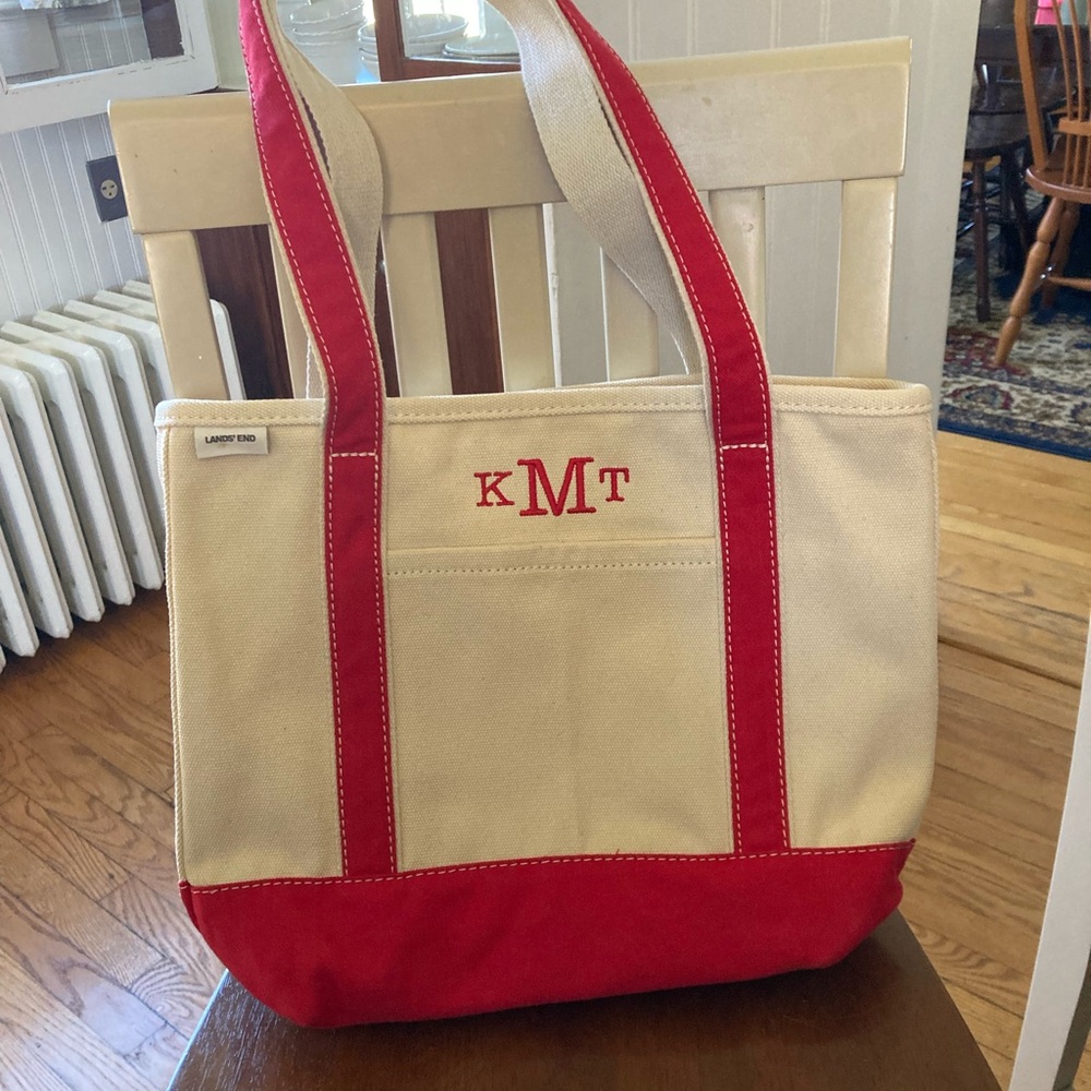 Lands' End Canvas Tote in Cream with Red Trim